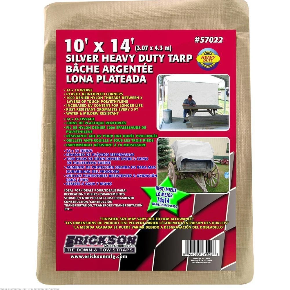 Erickson 10' x 14' Heavy Duty Silver Tarp 14x14 Weave 57022 Erickson 10' x 14' Heavy Duty Silver Tarp 14x14 Weave 57022 -Lawn & Garden shop 1630017 1