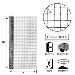 Garden Craft 36" x 5" Galvanized Hardware Cloth Fence, 1/2" Square Garden Craft 36" x 5" Galvanized Hardware Cloth Fence, 1/2" Square -Lawn & Garden shop 19000017 2