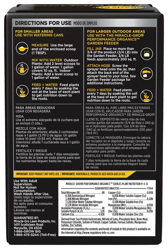 Miracle-Gro Performance Organics Edibles Plant Nutrition Miracle-Gro Performance Organics Edibles Plant Nutrition -Lawn & Garden shop 300531005 b 1