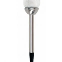 Moon Rays Solar Crackle Glass Ball Stake Light-Stainless Steel