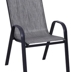 Backyard Expressions Medium Back Stackable Patio Chair, Heathered Gray